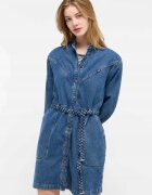 Mustang Дамска рокля - Style Paola Dress - Regular Fit - С яка - Дълъг ръкав - Деним акцент - Копчета - Памук - ЕС - Синя