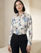 MyFashion Дамска риза флорален принт небесносин 100% полиестер дълъг ръкав