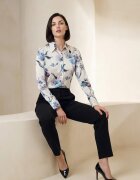 MyFashion Дамска риза флорален принт небесносин 100% полиестер дълъг ръкав