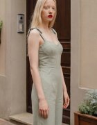 MyFashion Дамски гащеризон без ръкави зелен смес от лен