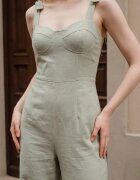 MyFashion Дамски гащеризон без ръкави зелен смес от лен
