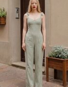 MyFashion Дамски гащеризон без ръкави зелен смес от лен