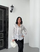 MyFashion Дамски ризи поплинена риза с абстрактен принт черна 100% полиестер