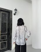 MyFashion Дамски ризи поплинена риза с абстрактен принт черна 100% полиестер