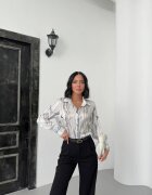 MyFashion Дамски ризи поплинена риза с абстрактен принт черна 100% полиестер