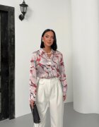 MyFashion Дамски ризи риза с абстрактен принт прашно розово дълъг ръкав 100% полиестер