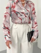 MyFashion Дамски ризи риза с абстрактен принт прашно розово дълъг ръкав 100% полиестер