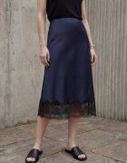 MyFashion Миди пола сатен тъмносин висока талия