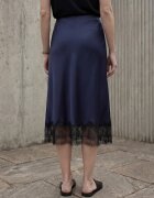 MyFashion Миди пола сатен тъмносин висока талия