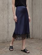 MyFashion Миди пола сатен тъмносин висока талия