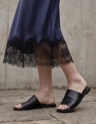 MyFashion Миди пола сатен тъмносин висока талия