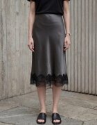 MyFashion Миди пола сатен висока талия черна