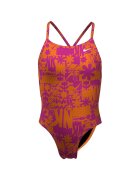 Nike Дамски цял бански Charms Multi Print Lace Up Back One Piece Размер Оранжев/Розово