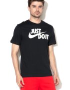 Nike Памучна тениска Swoosh с лого Бял/Черен