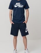 Nike Памучна тениска Swoosh с лого Бял/Тъмносин