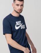 Nike Памучна тениска Swoosh с лого Бял/Тъмносин