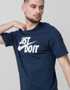 Nike Памучна тениска Swoosh с лого Бял/Тъмносин