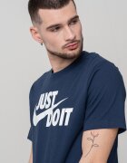 Nike Памучна тениска Swoosh с лого Бял/Тъмносин