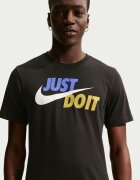 Nike Памучна тениска Swoosh с лого Черен/Жълт/Лавандула