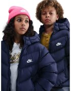 Nike Свободно подплатено зимно яке с лого - Бял/Тъмносин