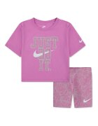 Nike Тениска с принт и къс клин Тъмнобежово/Бял/Магента