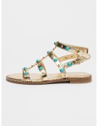 NINE WEST Сандали Mindela от еко кожа с апликации - Златист/Тюркоаз