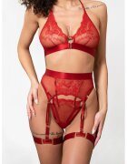 NL4YOU Дантелен комплект Red Desire - 3 части - Тъмночервен