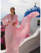 Nympha Clothing Разкроена макси рокля с цепка на крака и широки ръкави - розова розова - Розова