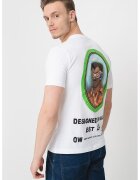 Off-White Памучна тениска с овално деколте и принт - Бял/Зелен/Кафяв