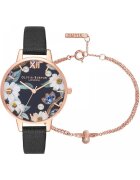 OLIVIA BURTON Дамски часовник - Бижутиран - Комплект с гривна 875145480 - Черен