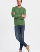 OMBRE Едноцветна блуза с овално деколте Шам фъстък зелено