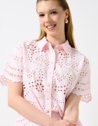 Only Jack & Jones Памучна риза с ажур Прашен люляк