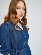 orsay Рокля от деним с бухнали ръкави и връзка Тъмносин