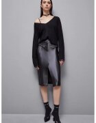 Patrizia Pepe Eco Leather Midi Skirt With Front Slit - Черен