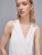 Patrizia Pepe Гащеризон без ръкави с ревер Бял