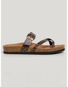 Pepe Jeans London Чехли от еко кожа с разделител за палеца и шарка - Канелено кафяво/Избеляло черно