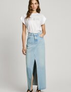 Pepe Jeans London Дълга дънкова пола с цепка Светлосин