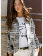 Pepe Jeans London Карирано яке с ресни - Бял/Черен/Пастелнорозов
