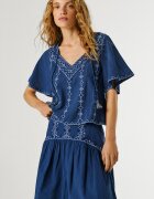 Pepe Jeans London Къса пола от деним Denver с бродерия Бял/Тъмносин