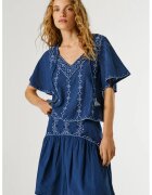 Pepe Jeans London Къса пола от деним Denver с бродерия - Бял/Тъмносин