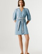 Pepe Jeans London Къса рокля от деним с шпиц Бежов/Светлосин меланж