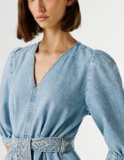 Pepe Jeans London Къса рокля от деним с шпиц Бежов/Светлосин меланж