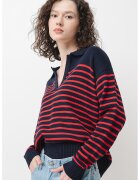 Pepe Jeans London Плетен пуловер на райе - Червен/Тъмносин