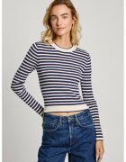 Pepe Jeans London Раиран пуловер с овално деколте - Бял/Тъмносин