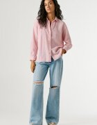 Pepe Jeans London Раирана риза Bernary с лен Бял/Розово