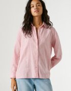 Pepe Jeans London Раирана риза Bernary с лен Бял/Розово