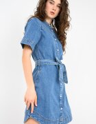 Pepe Jeans London Рокля-риза от деним Victoria с връзка на талията Син
