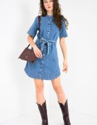 Pepe Jeans London Рокля-риза от деним Victoria с връзка на талията Син