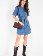 Pepe Jeans London Рокля-риза от деним Victoria с връзка на талията Син