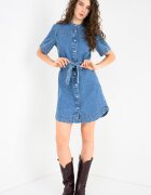 Pepe Jeans London Рокля-риза от деним Victoria с връзка на талията Син